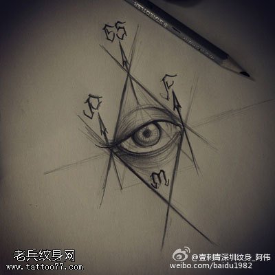 几何元素素描眼睛纹身图案