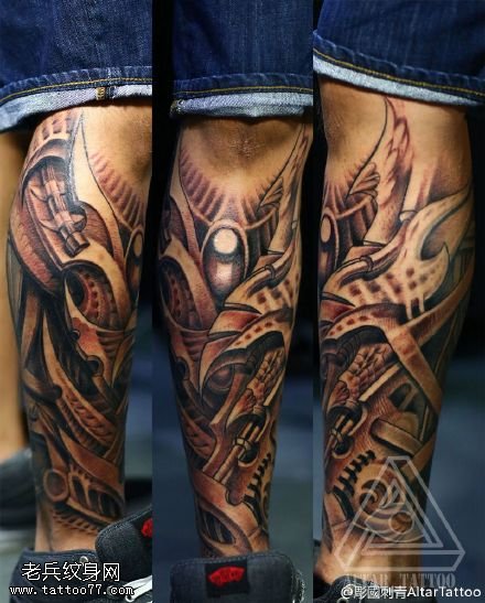 经典超酷机械腿纹身图案