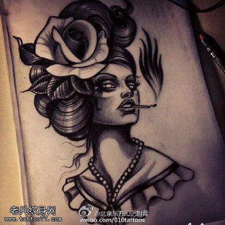 手稿摩登女郎纹身图案
