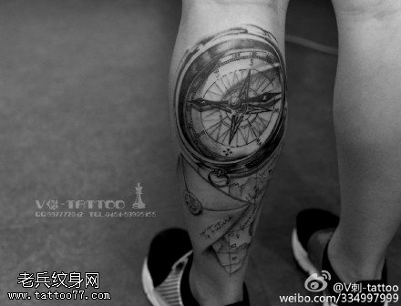 小腿指南针纹身图案