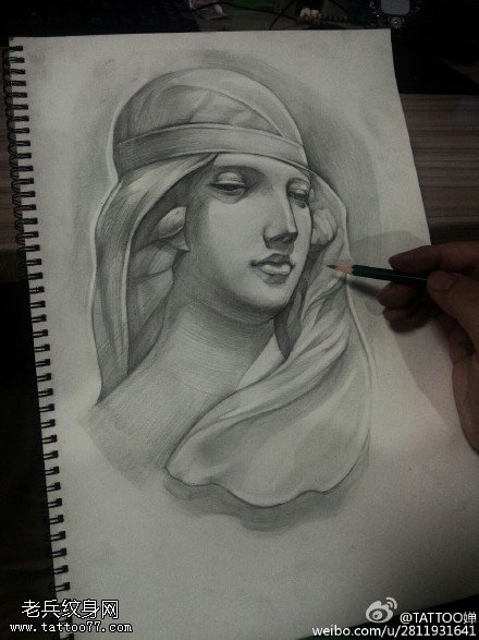 手绘圣母玛利亚纹身图案