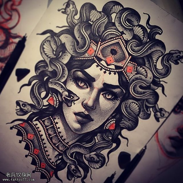 手稿蛇发女杜莎纹身图案