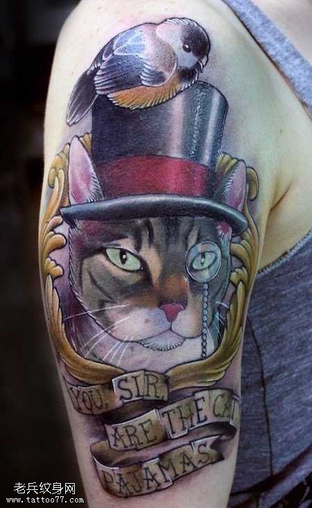 胳膊帅气的猫纹身图案