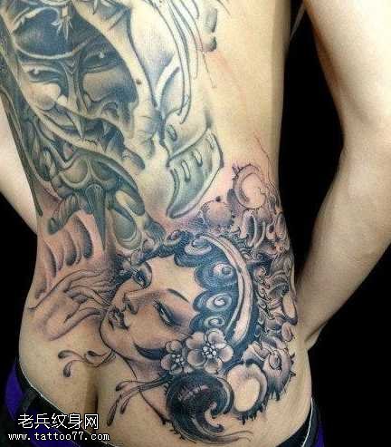 腰部漂亮流行的美女花旦纹身图案
