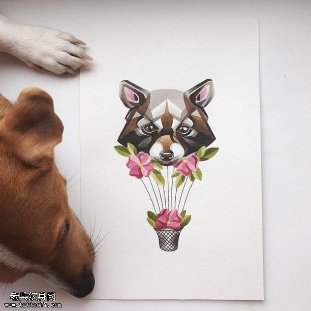手稿彩绘可爱的狗狗纹身图案