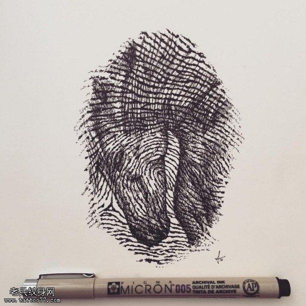 手稿指纹的马儿纹身图案