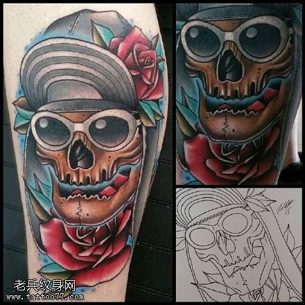小腿彩绘酷酷的骷髅纹身图案