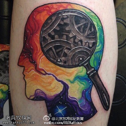 小腿上的人头纹身图案