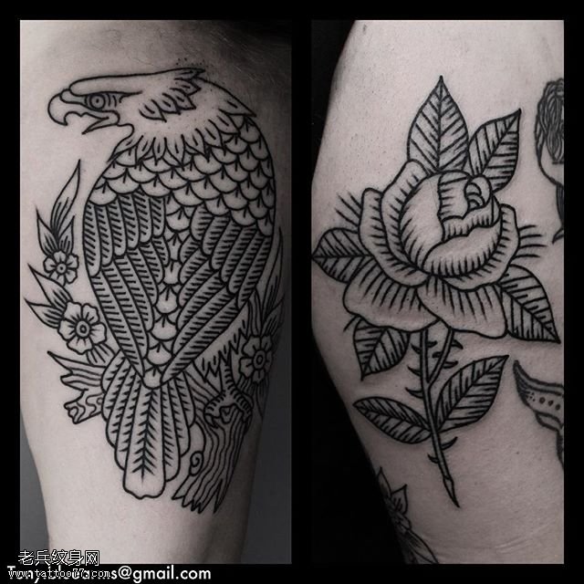 腿部点刺乌鸦纹身图案