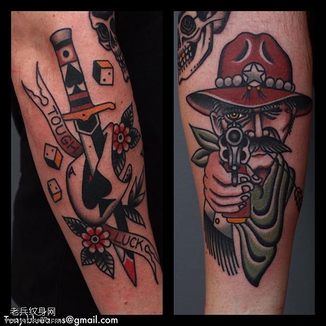 小腿神枪手纹身图案