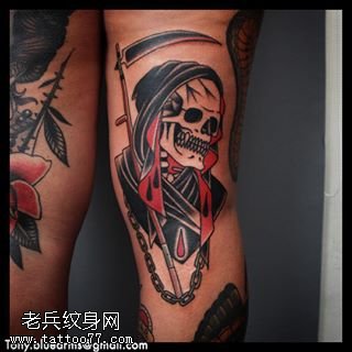 大腿死神骷髅纹身图案