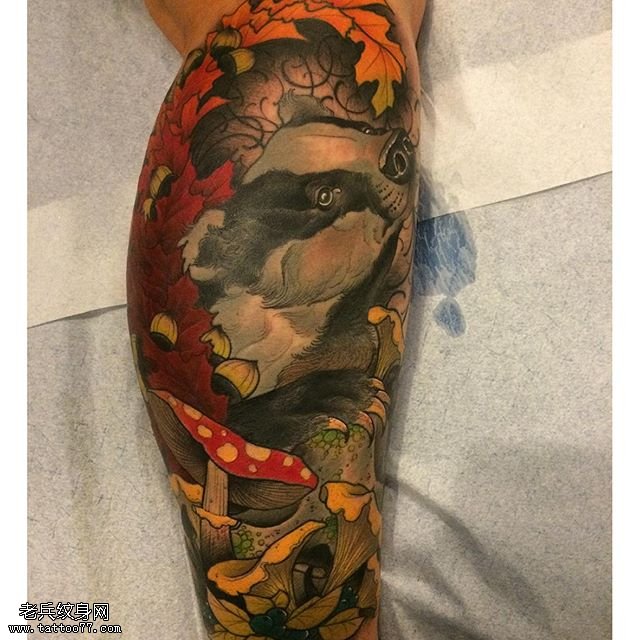 腿部彩绘海狮纹身图案