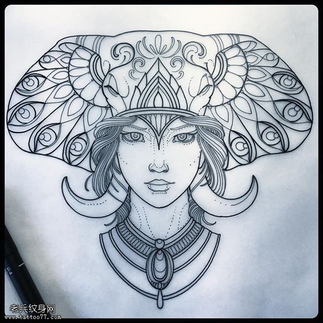 手稿民族风头饰纹身图案