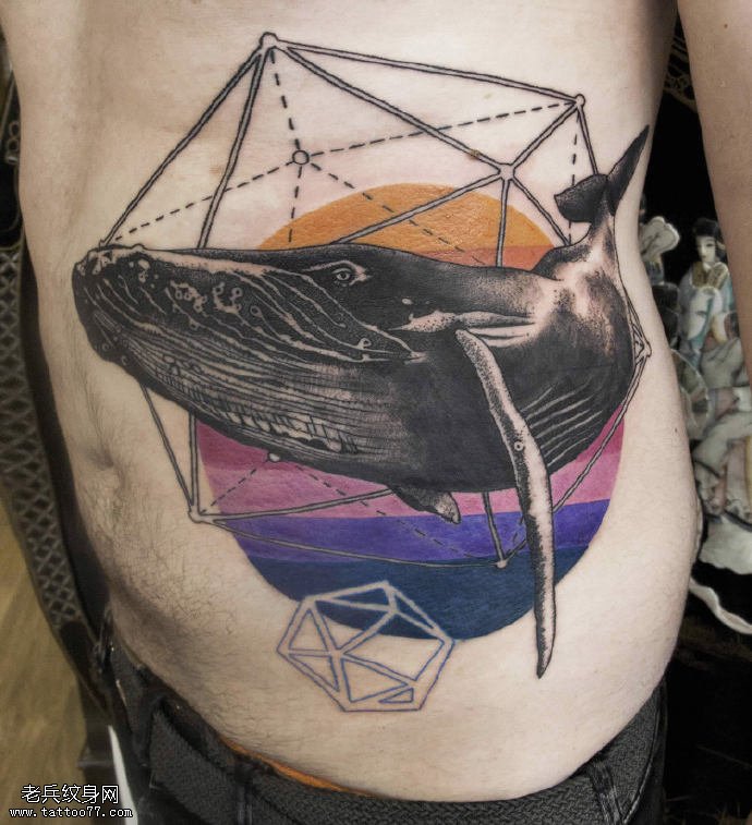 几何线条鲨鱼纹身图案