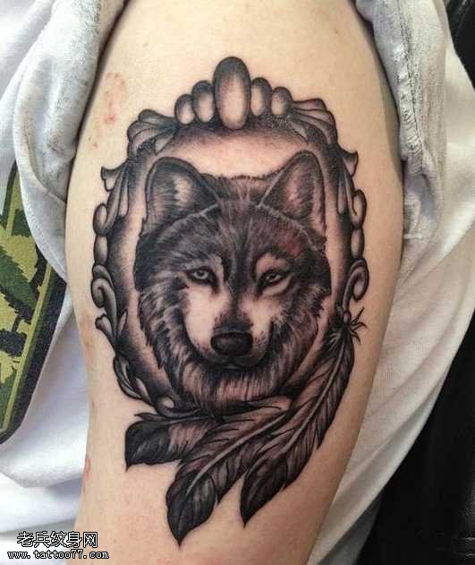 胳膊时尚漂亮的狼头纹身图案