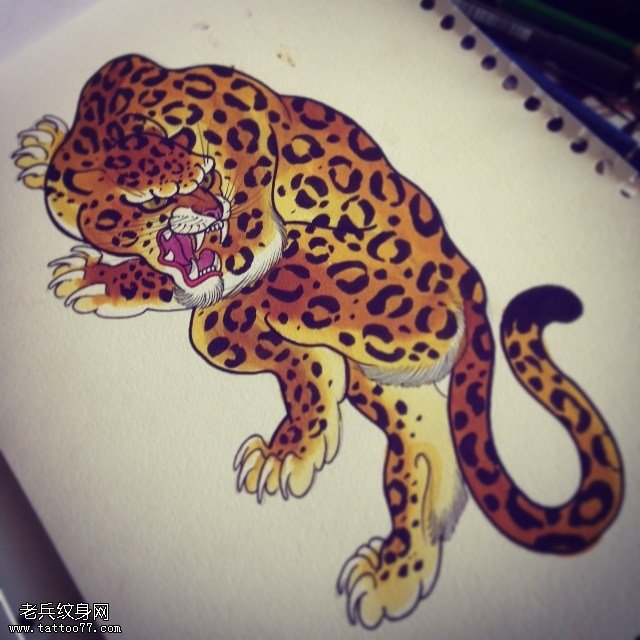 手稿一只花豹纹身图案