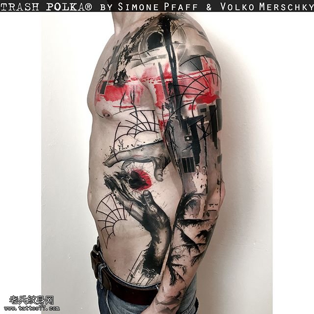 水彩线条抽象纹身图案