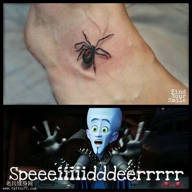 脚上的一只蜘蛛纹身图案