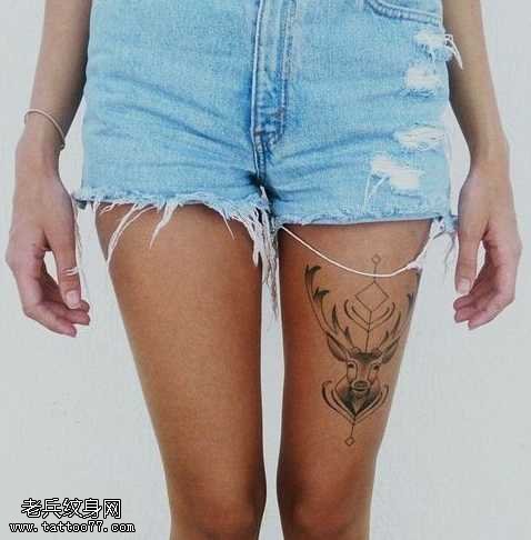 腿部藏羚羊纹身图案