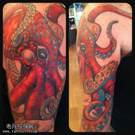 红色大章鱼纹身图案