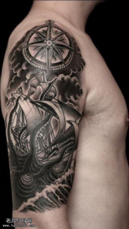 经典指南针章鱼纹身图案