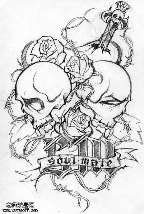 手稿简单时尚的骷髅纹身图案