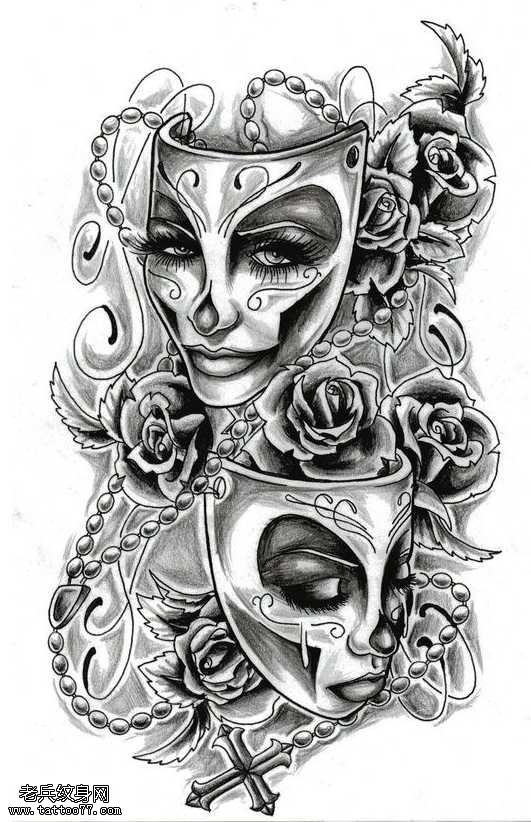 手稿大气的面具纹身纹身图案