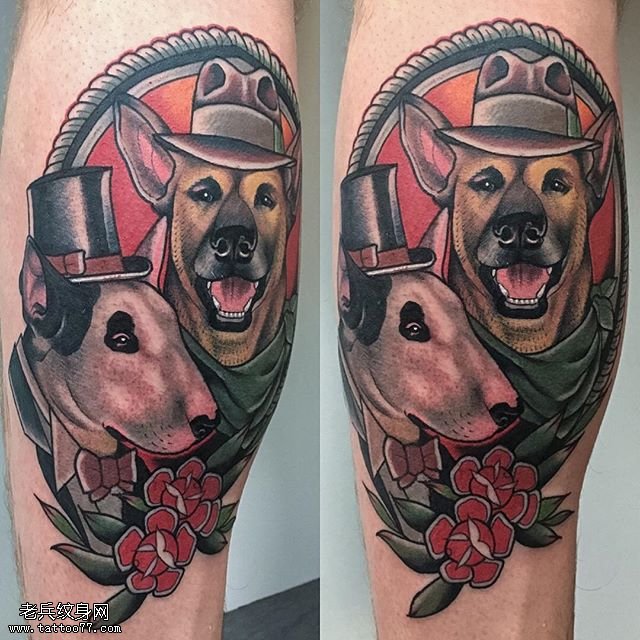 小腿日本狗狗纹身图案