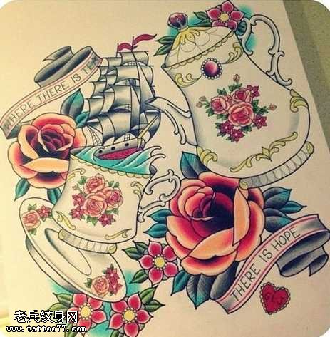 手稿时尚好看的school风格纹身图案