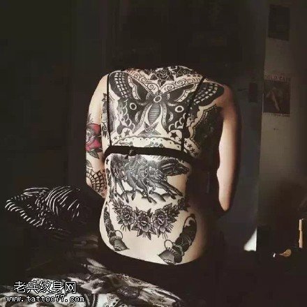 经典蝴蝶骏马纹身图案