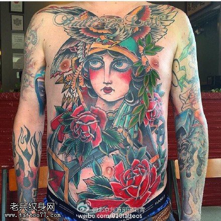 部落风情美女花卉纹身图案