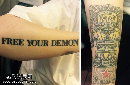 胳膊上的英文字符纹身图案
