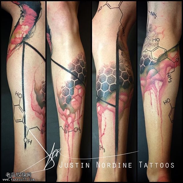 小腿水墨几何图形纹身图案