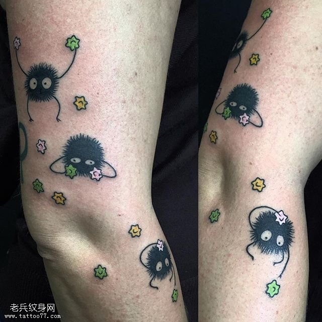 腿部的毛毛球纹身图案