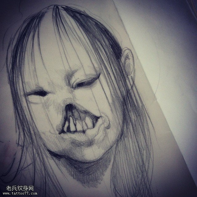 手臂素描小鬼纹身图案