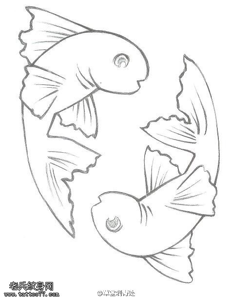 手稿素描两条鱼纹身图案