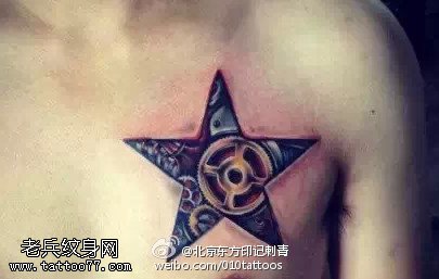 肩膀齿轮五角星纹身图案