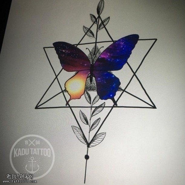 手稿几何图形蝴蝶纹身图案