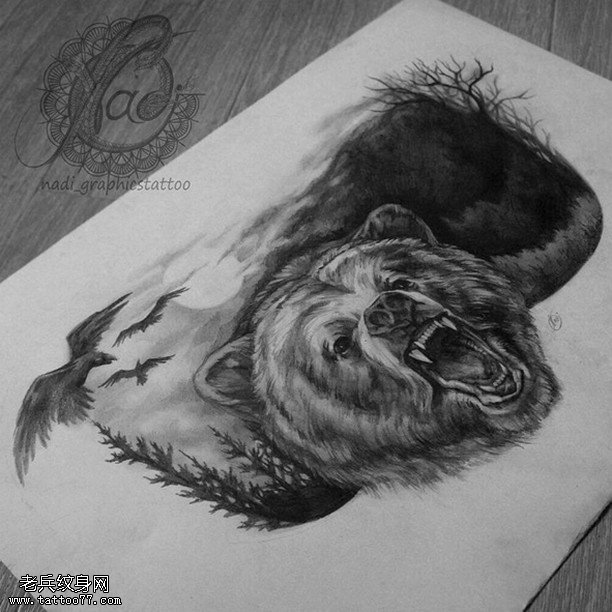 手稿经典浣熊纹身图案