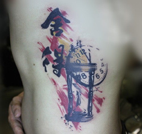 肩部  侧腰部书法纹身