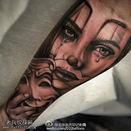 手臂欧美风小丑纹身图案