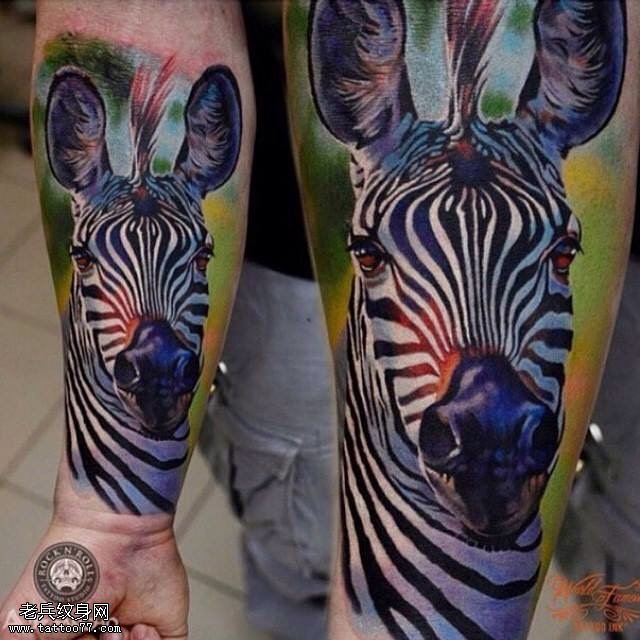 小腿的斑马纹身图案