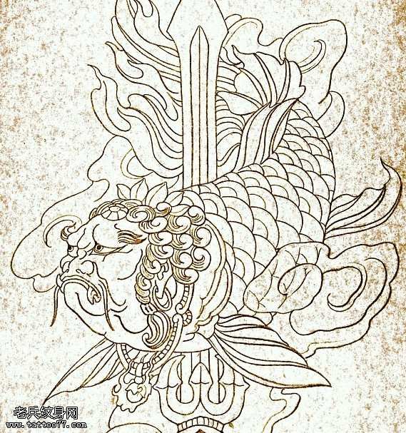 手稿鲤鱼怪纹身图案