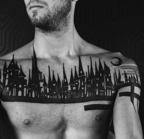 纹在人体上的立体风景建筑艺术