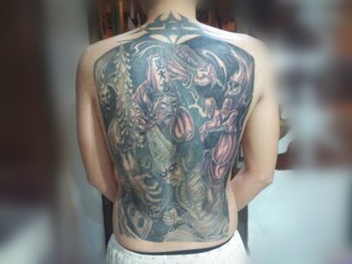 赏善罚恶鬼差之满背黑白无常纹身