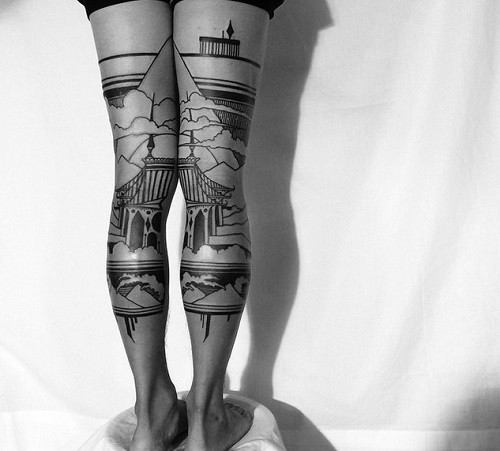 纹在人体上的立体风景建筑艺术