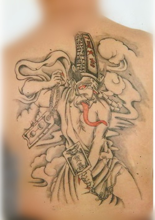 赏善罚恶鬼差之满背黑白无常纹身