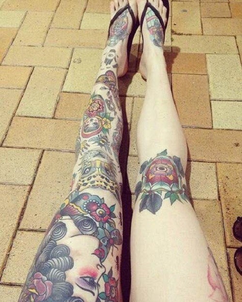 欧美大花腿纹身