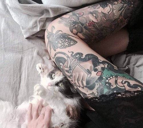 欧美大花腿纹身