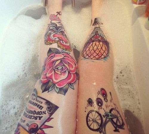 欧美大花腿纹身